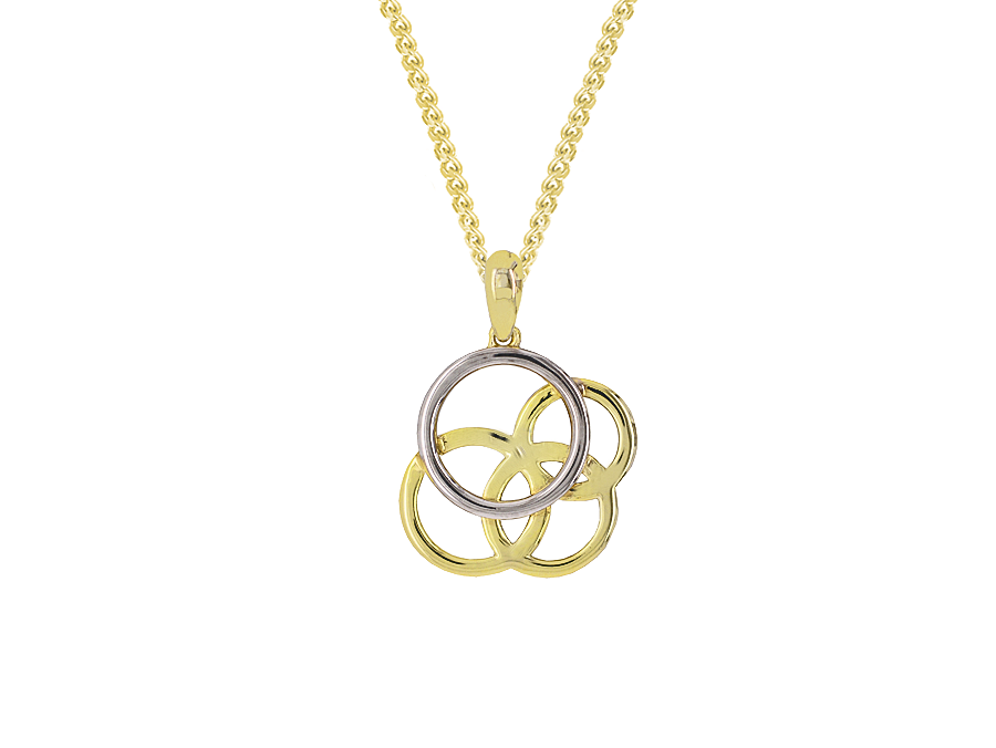 9ct Yellow & White Gold Two Tone Openwork Circles Pendant Necklace