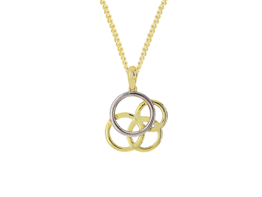 9ct Yellow & White Gold Two Tone Openwork Circles Pendant Necklace