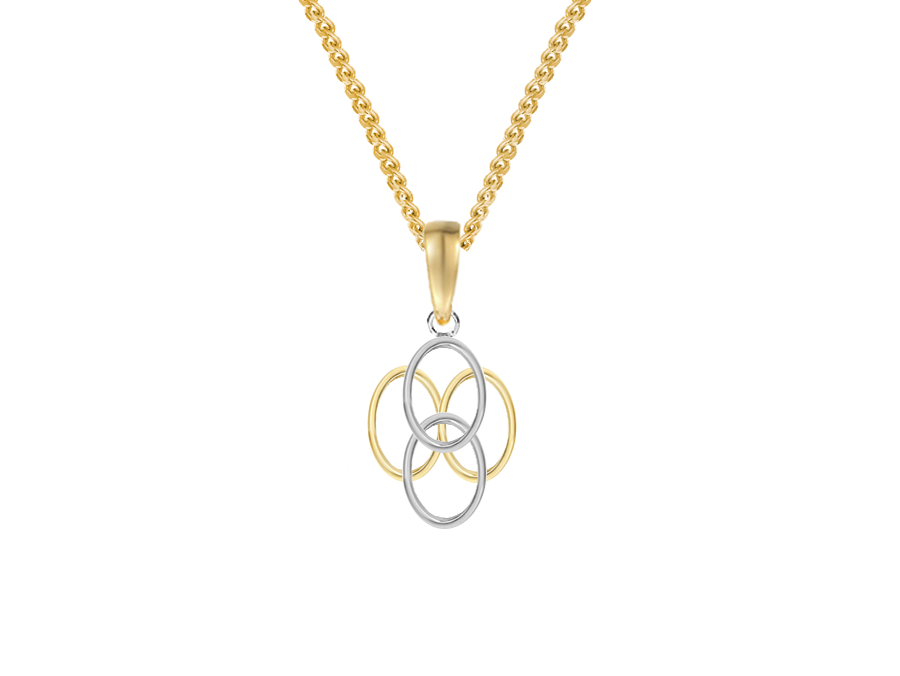 9ct Yellow & White Gold Two Tone Openwork Ovals Pendant Necklace