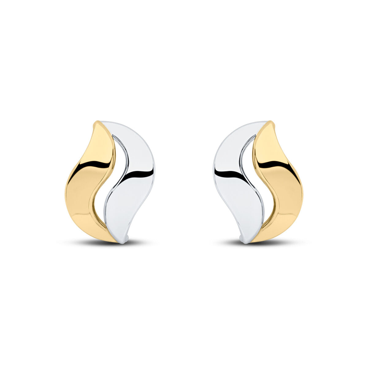 9ct Yellow & White Gold Two Tone Polished Leaf Stud Earrings