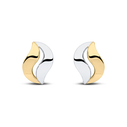9ct Yellow & White Gold Two Tone Polished Leaf Stud Earrings