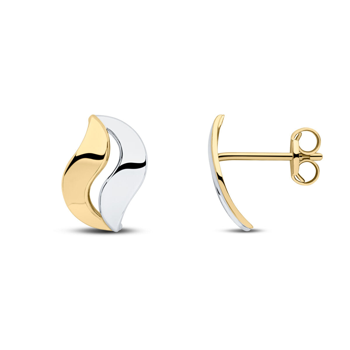 9ct Yellow & White Gold Two Tone Polished Leaf Stud Earrings