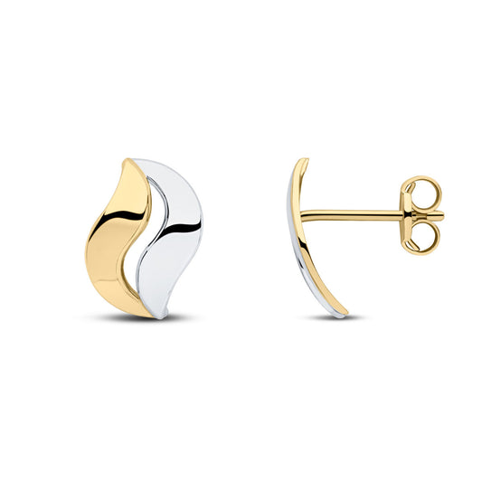 9ct Yellow & White Gold Two Tone Polished Leaf Stud Earrings