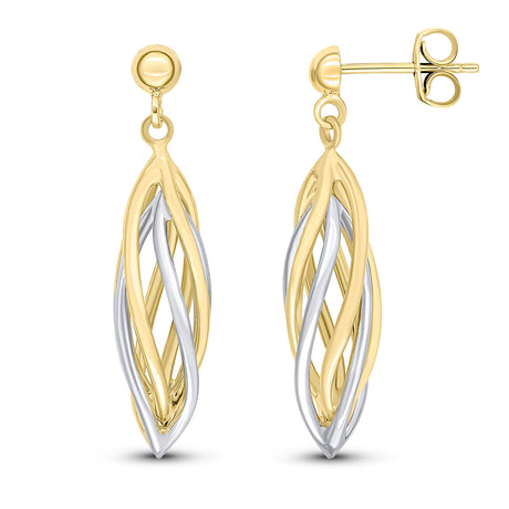 9ct Yellow & White Gold Two Tone Polished Openwork Spiral Drop Earrings