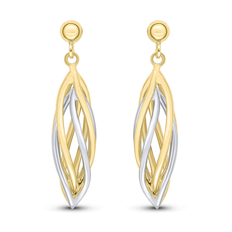 9ct Yellow & White Gold Two Tone Polished Openwork Spiral Drop Earrings