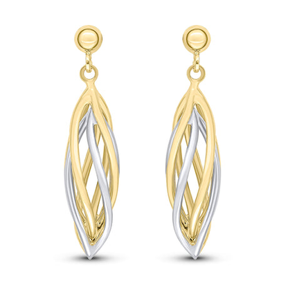 9ct Yellow & White Gold Two Tone Polished Openwork Spiral Drop Earrings
