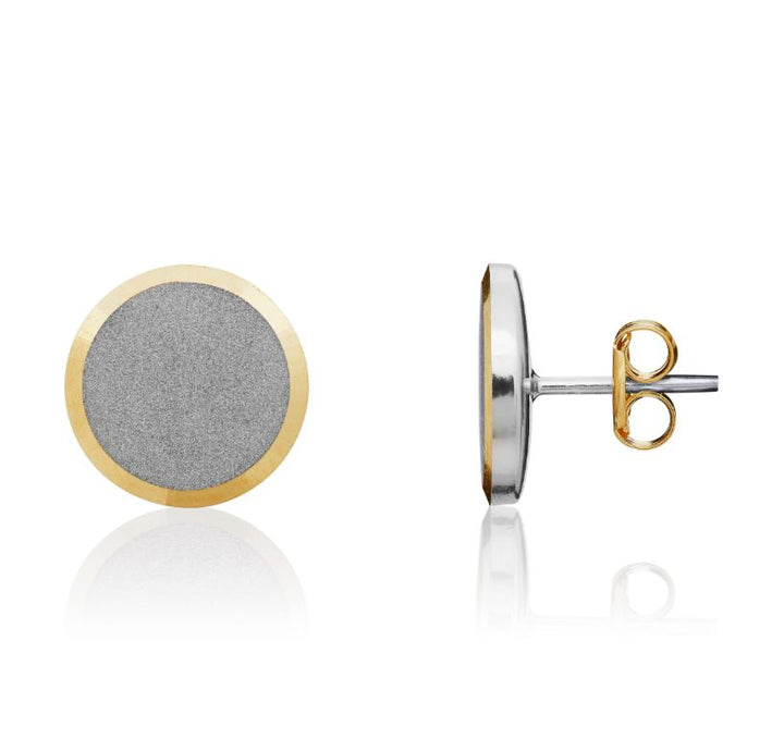 9ct Yellow & White Gold Two Tone Satin Flat Disc Stud Earrings