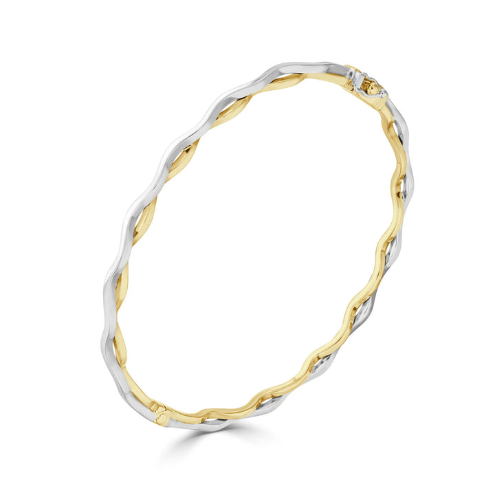 9ct Yellow & White Gold Two Tone Wave Design Hinged Bangle