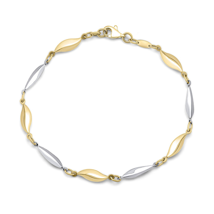 9ct Yellow & White Gold Two Tone Wave Design Marquise Link Bracelet
