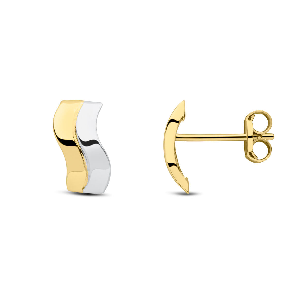 9ct Yellow & White Gold Two Tone Wave Stud Earrings