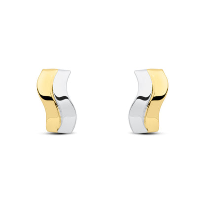 9ct Yellow & White Gold Two Tone Wave Stud Earrings