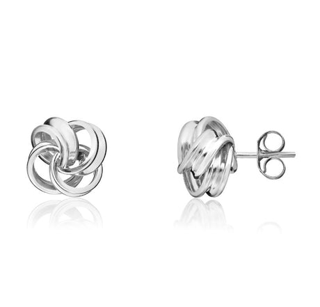 9ct White Gold Ribbon Loop Knot Stud Earrings
