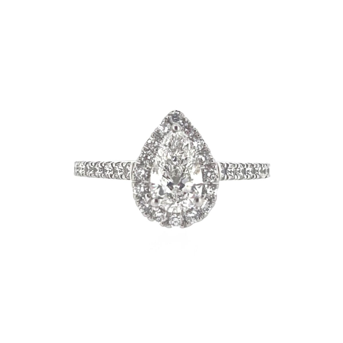 Platinum Claw Set Pear Shaped Diamond Halo Cluster Dress Ring
