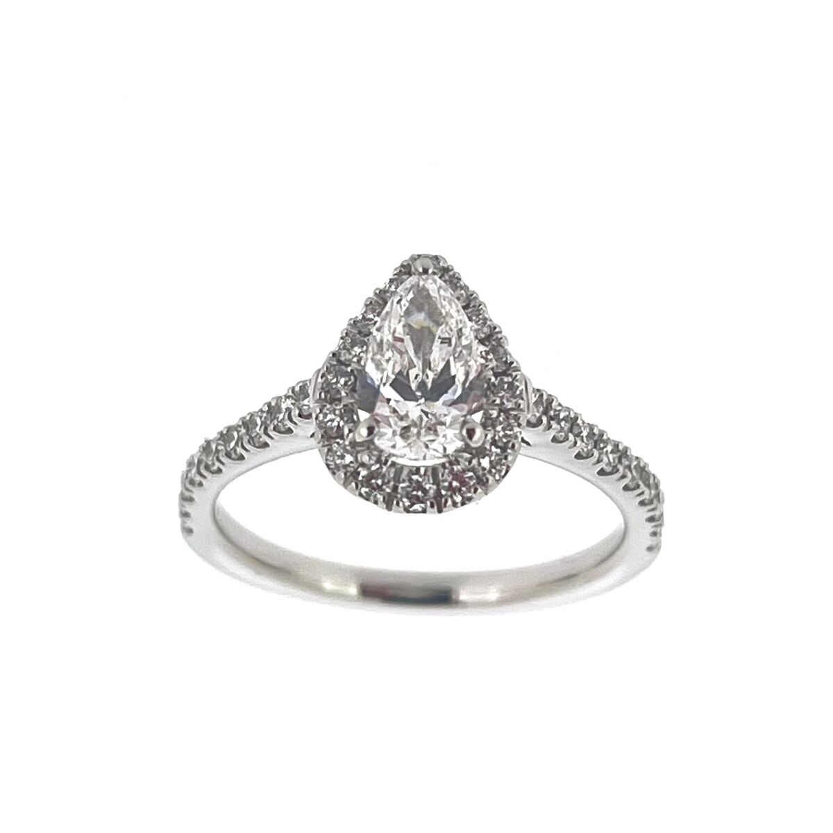 Platinum Claw Set Pear Shaped Diamond Halo Cluster Dress Ring