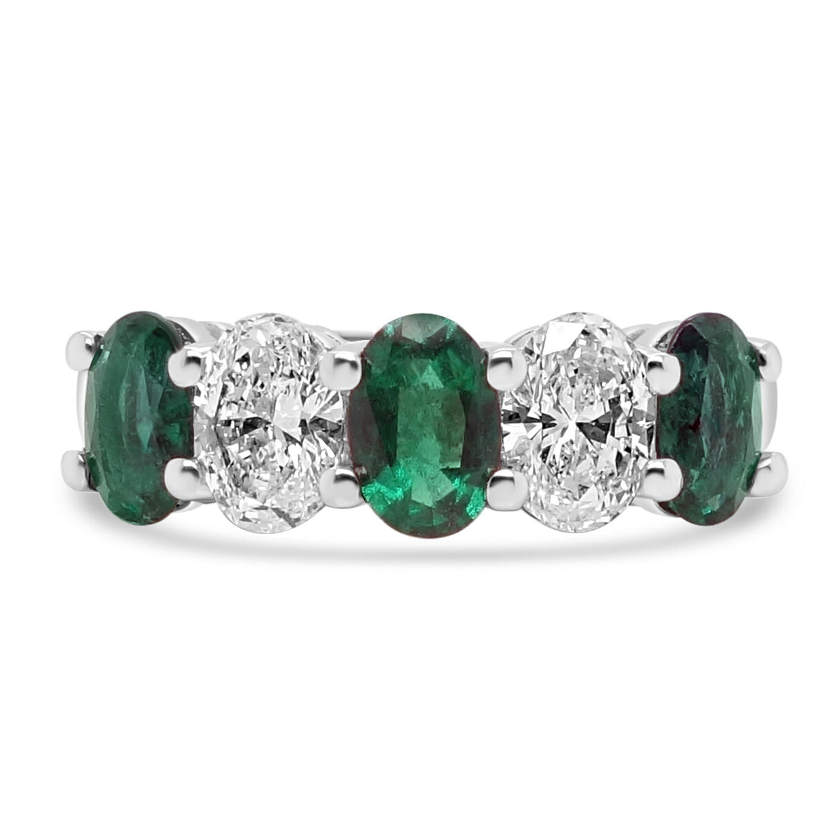 Platinum Emerald & Diamond Set Five Stone Dress Ring