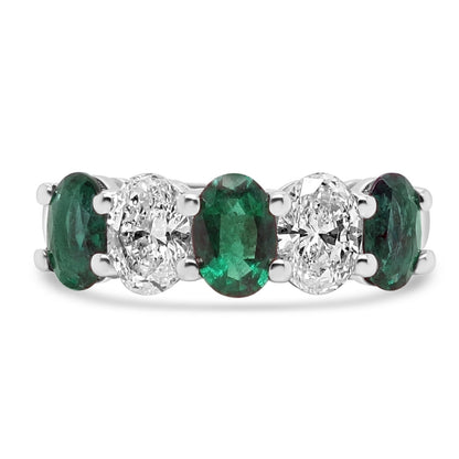 Platinum Emerald & Diamond Set Five Stone Dress Ring
