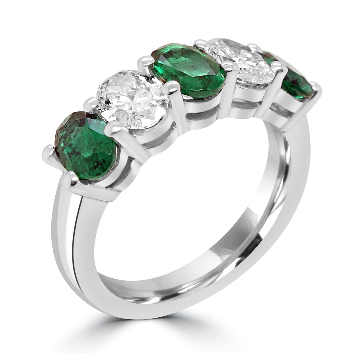 Platinum Emerald & Diamond Set Five Stone Dress Ring
