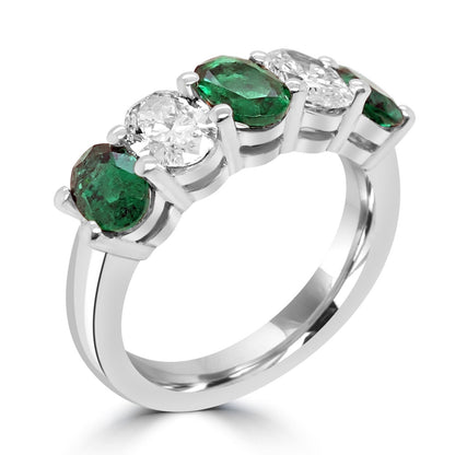 Platinum Emerald & Diamond Set Five Stone Dress Ring