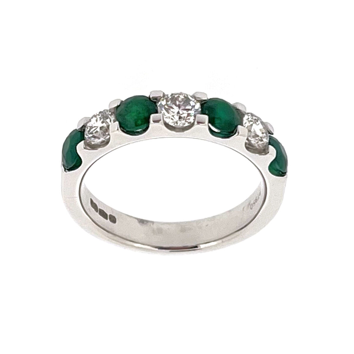 Platinum Emerald & Diamond Seven Stone Half Eternity Ring