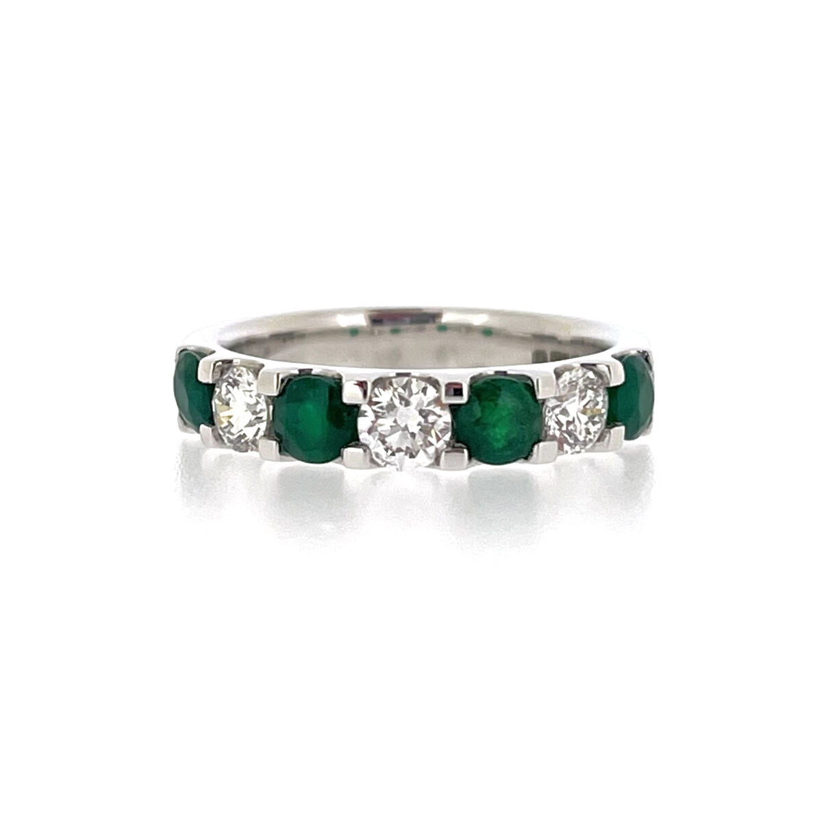 Platinum Emerald & Diamond Seven Stone Half Eternity Ring