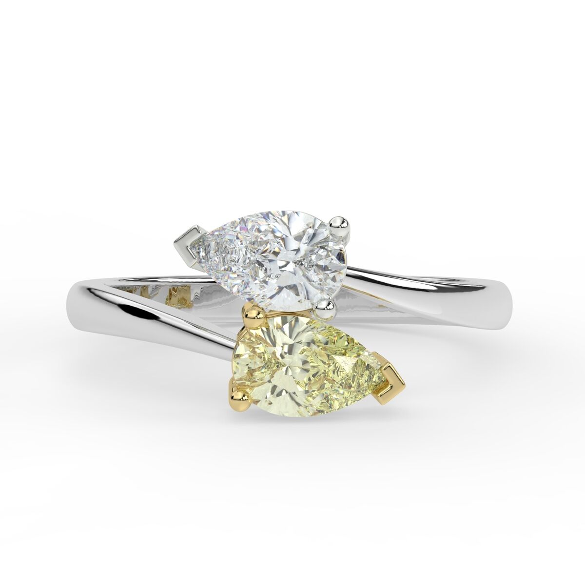 Platinum Natural Yellow Diamond Two Stone Crossover Twist Ring