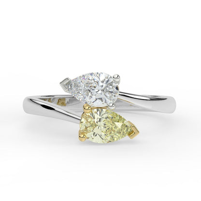 Platinum Natural Yellow Diamond Two Stone Crossover Twist Ring