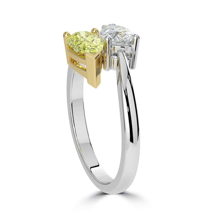 Platinum Natural Yellow Diamond Two Stone Crossover Twist Ring