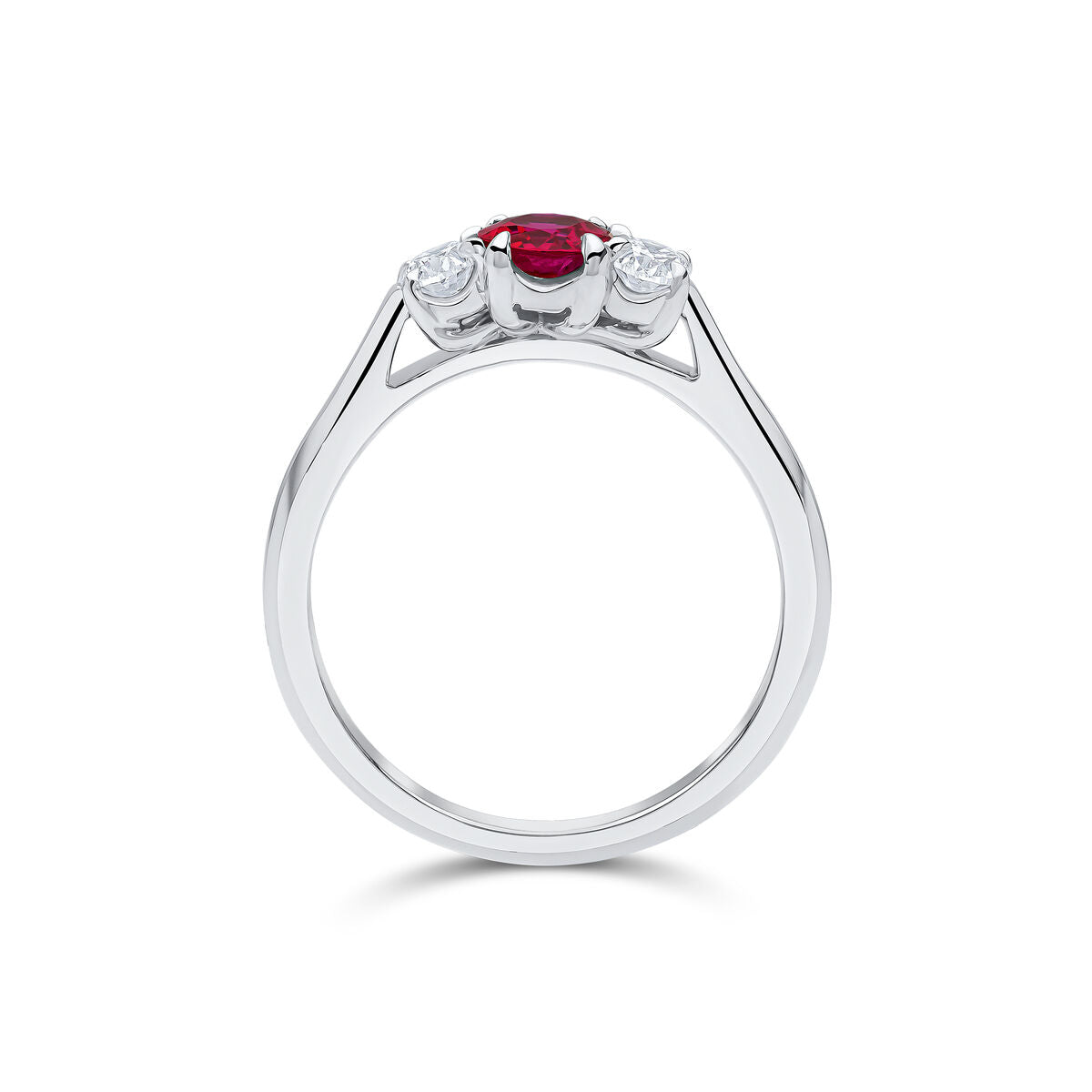 Platinum Oval Cut Ruby & Diamond Set Three Stone Trilogy Ring