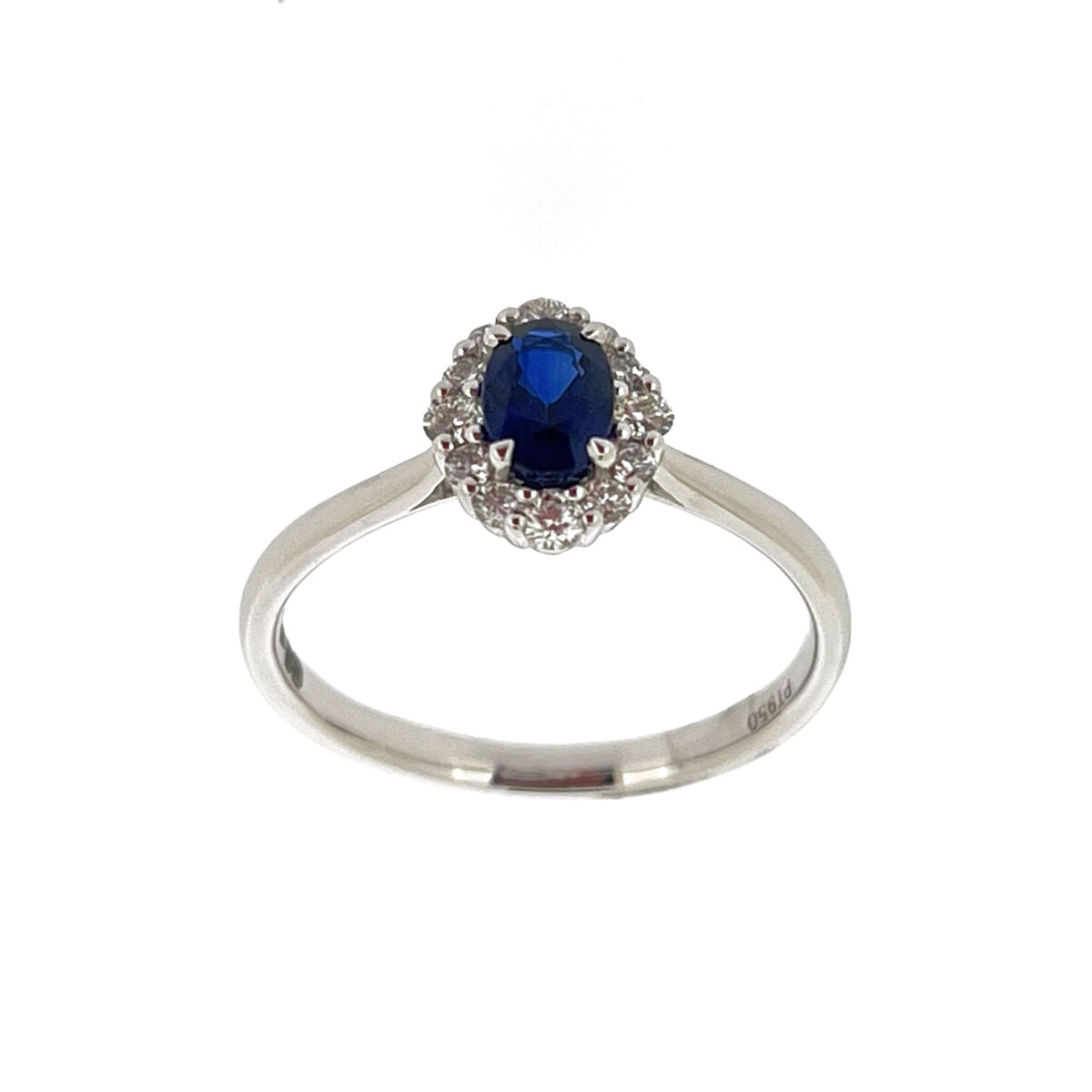 Platinum Oval Sapphire & Diamond Set Cluster Ring