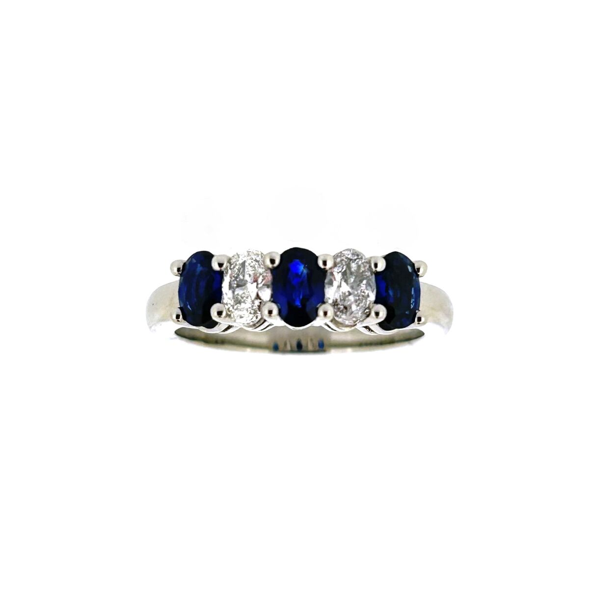 Platinum Oval Sapphire & Diamond Set Five Stone Half Eternity Ring