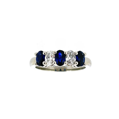 Platinum Oval Sapphire & Diamond Set Five Stone Half Eternity Ring