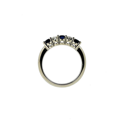 Platinum Oval Sapphire & Diamond Set Five Stone Half Eternity Ring