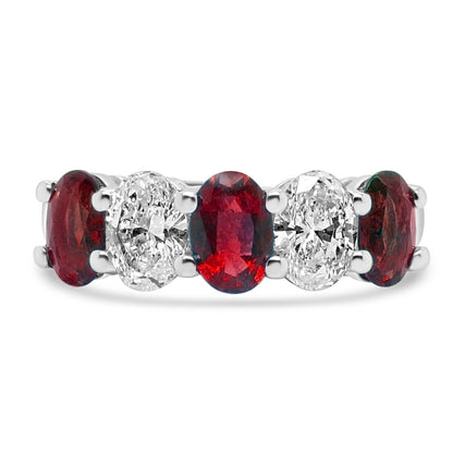 Platinum Ruby & Diamond Set Five Stone Half Eternity Ring