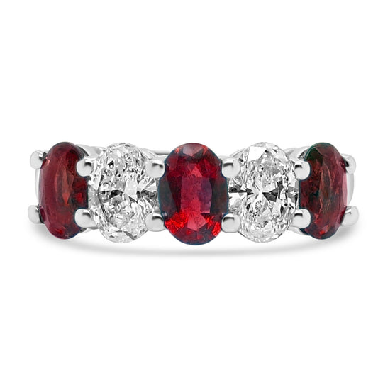 Platinum Ruby & Diamond Set Five Stone Half Eternity Ring