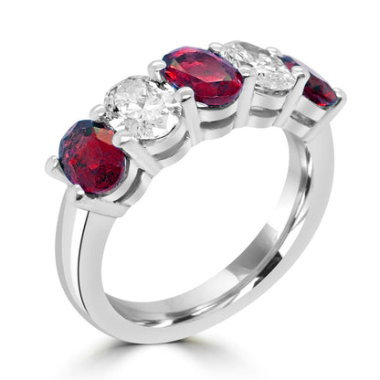 Platinum Ruby & Diamond Set Five Stone Half Eternity Ring