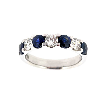 Platinum Sapphire & Diamond Seven Stone Half Eternity Ring