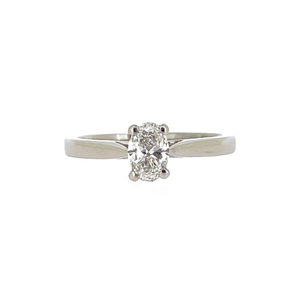Platinum Solitaire 4 Claw Set 0.50ct Single Stone Oval Cut Diamond Ring
