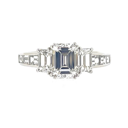 Pre-Owned 18ct White Gold Three Stone Diamond 3.00ct Emerald & Baguette Cut Trilogy Ring