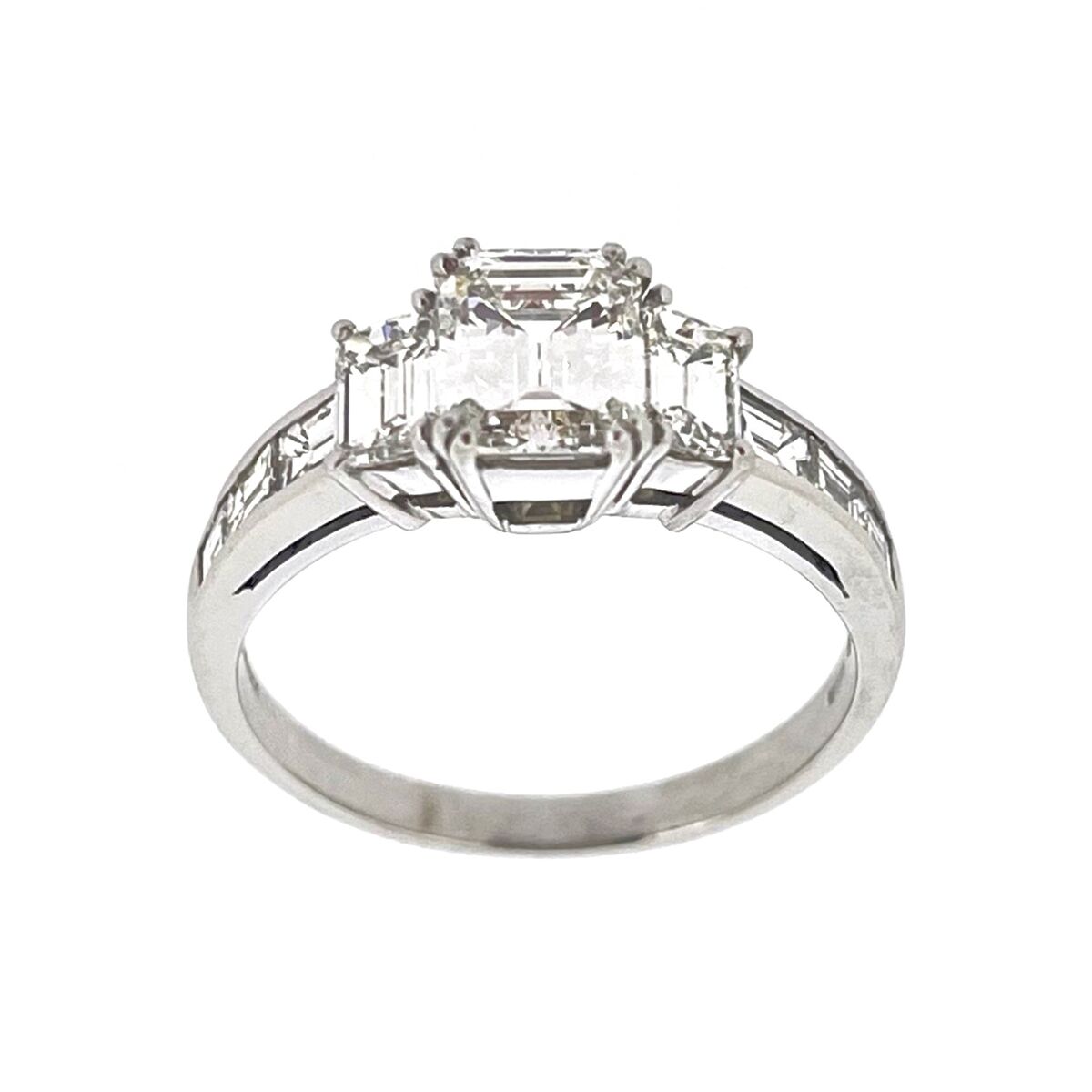 Pre-Owned 18ct White Gold Three Stone Diamond 3.00ct Emerald & Baguette Cut Trilogy Ring