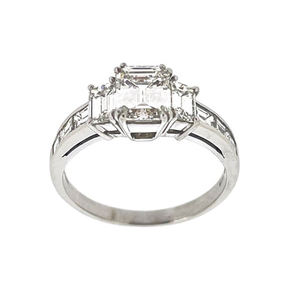 Pre-Owned 18ct White Gold Three Stone Diamond 3.00ct Emerald & Baguette Cut Trilogy Ring