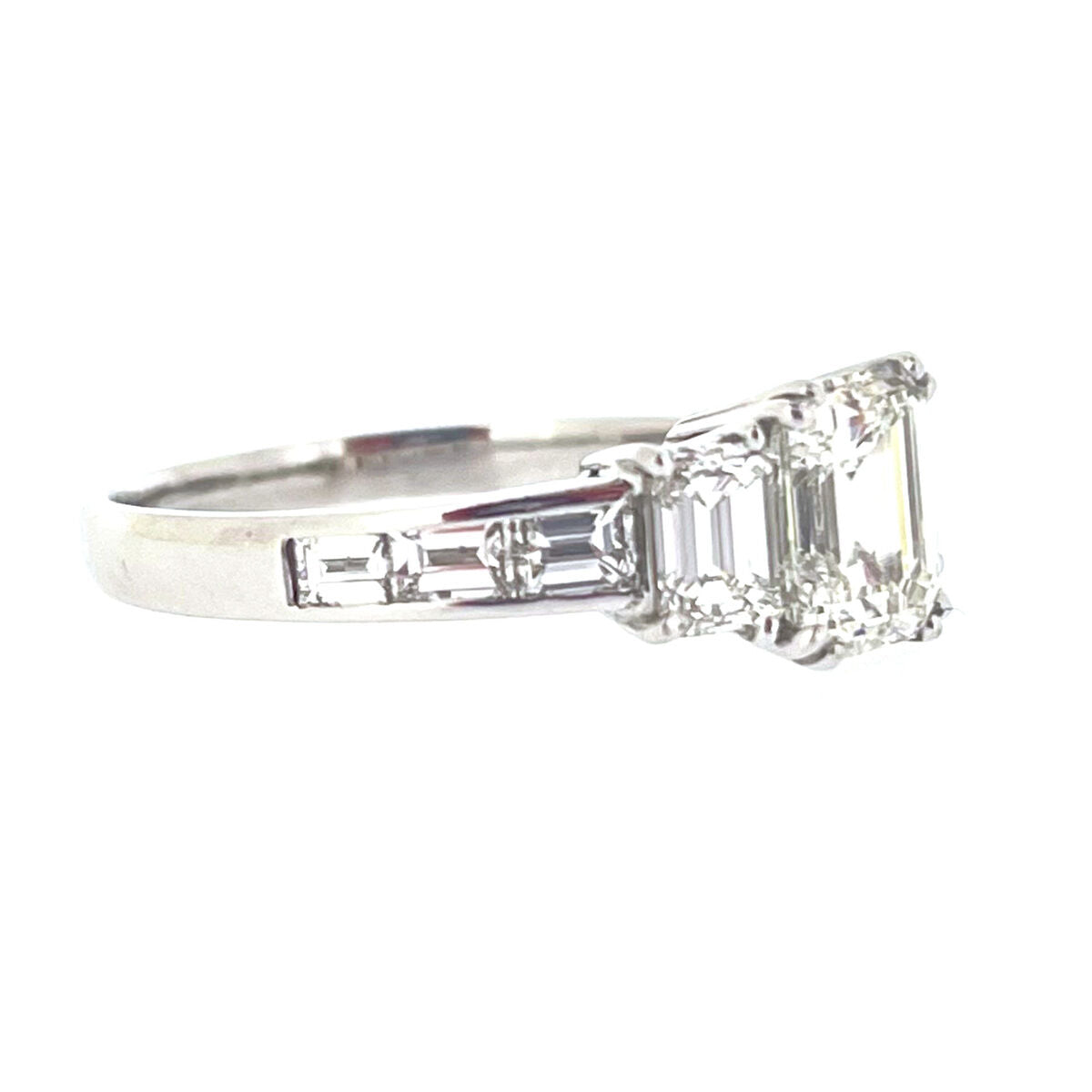 Pre-Owned 18ct White Gold Three Stone Diamond 3.00ct Emerald & Baguette Cut Trilogy Ring