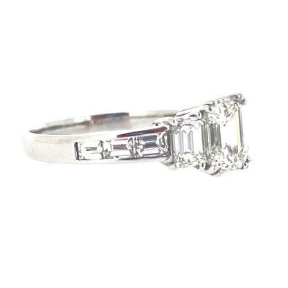 Pre-Owned 18ct White Gold Three Stone Diamond 3.00ct Emerald & Baguette Cut Trilogy Ring