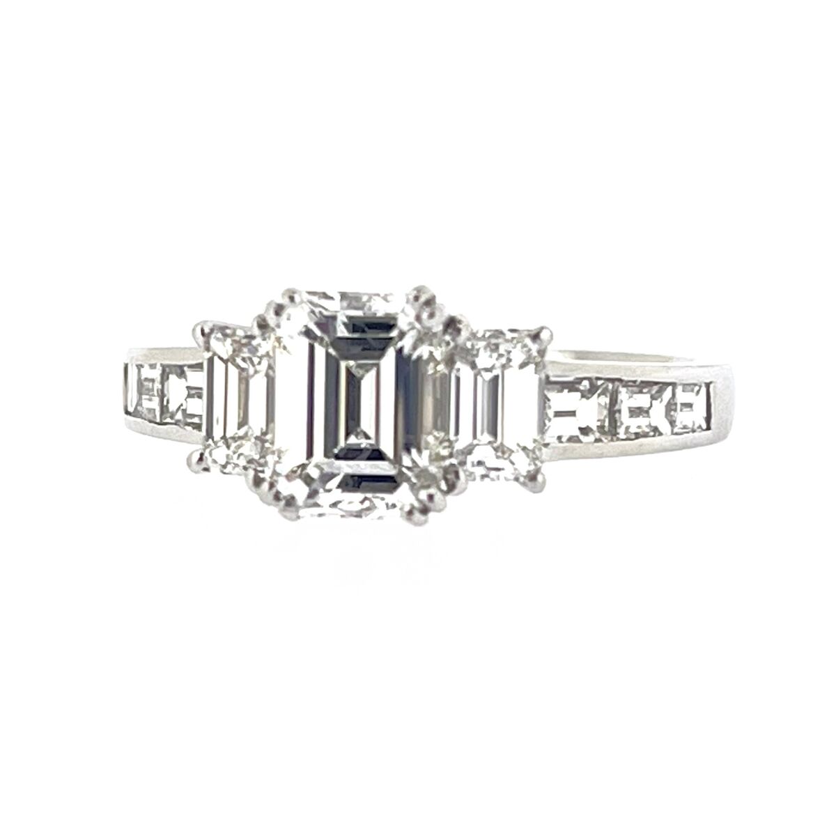 Pre-Owned 18ct White Gold Three Stone Diamond 3.00ct Emerald & Baguette Cut Trilogy Ring