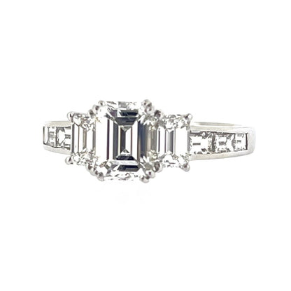 Pre-Owned 18ct White Gold Three Stone Diamond 3.00ct Emerald & Baguette Cut Trilogy Ring