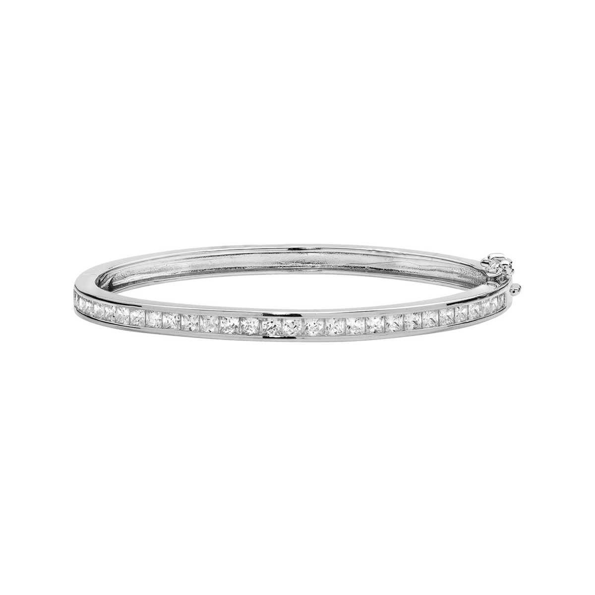 Sterling Silver Cubic Zirconia Set Hinged Bangle