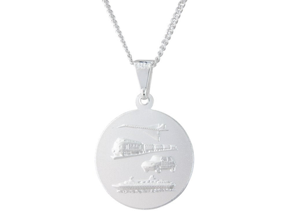 Sterling Silver Round Double Sided St Christopher Pendant Necklace