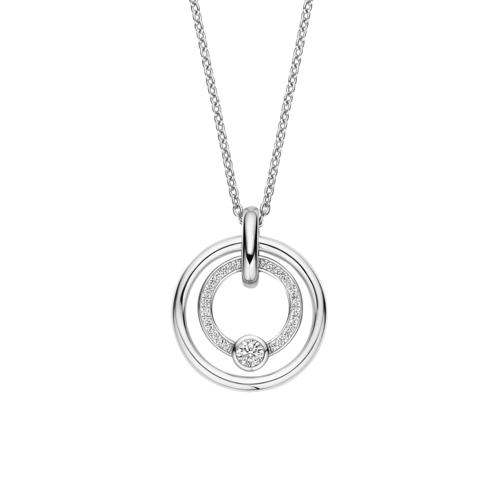 TI SENTO Sterling Silver Cubic Zirconia Set Circle Pendant Necklace