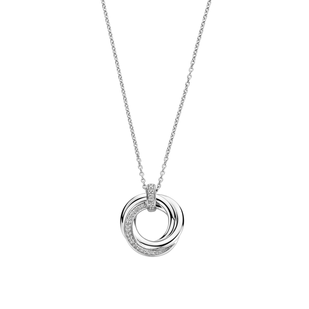 TI SENTO Sterling Silver Cubic Zirconia Set Circle Swirl Pendant Necklace