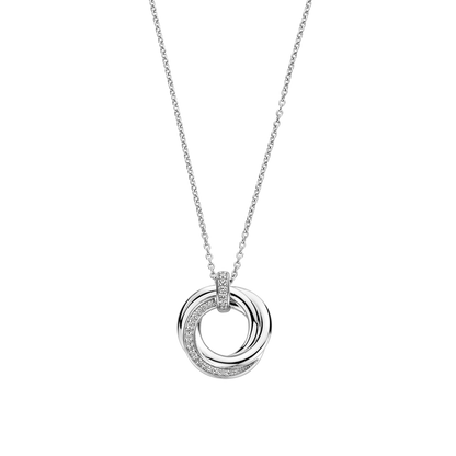 TI SENTO Sterling Silver Cubic Zirconia Set Circle Swirl Pendant Necklace