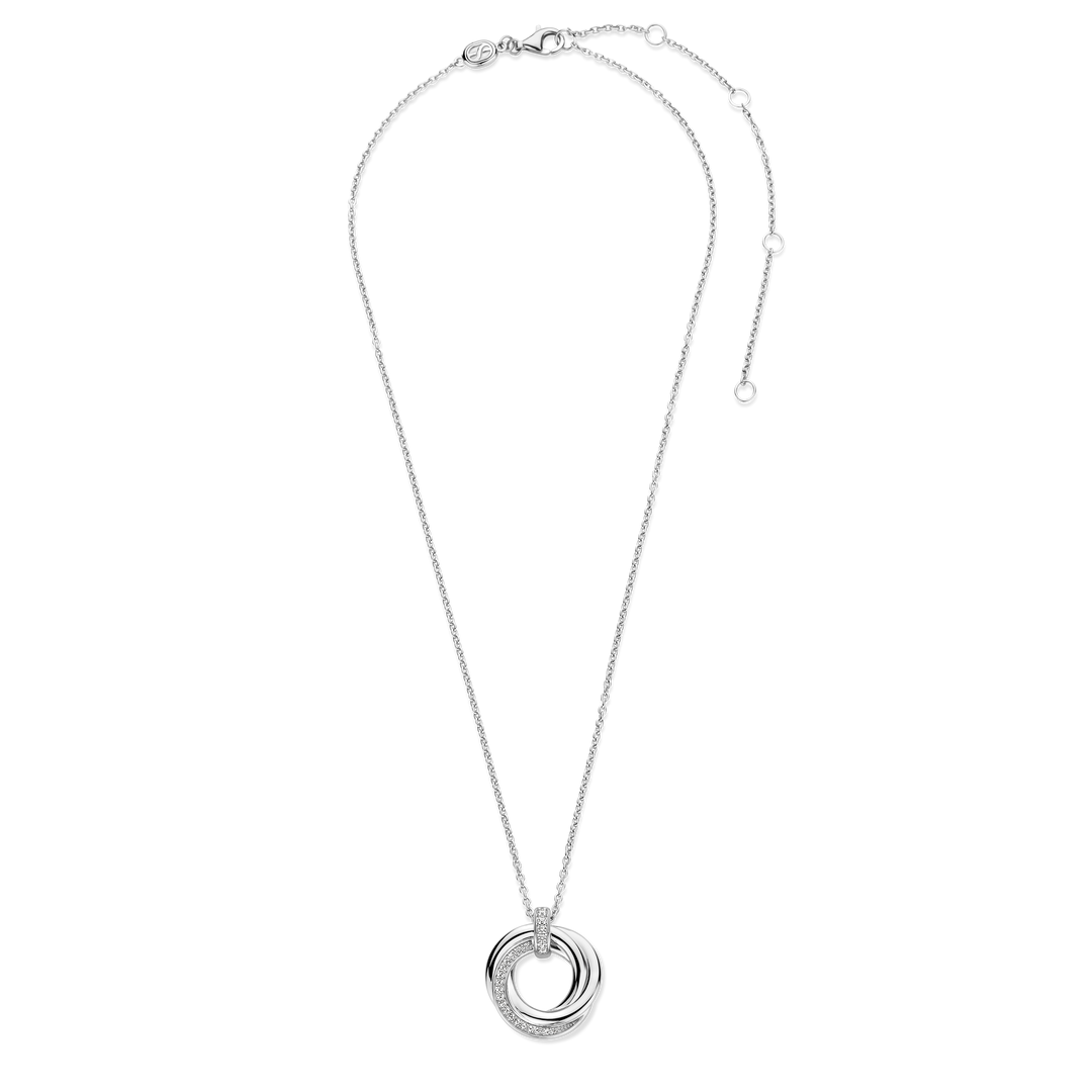 TI SENTO Sterling Silver Cubic Zirconia Set Circle Swirl Pendant Necklace